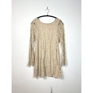 NWT Fire Los Angeles Womens Beige Scoop Back Long Sleeve Lined Lace Mini Dress M